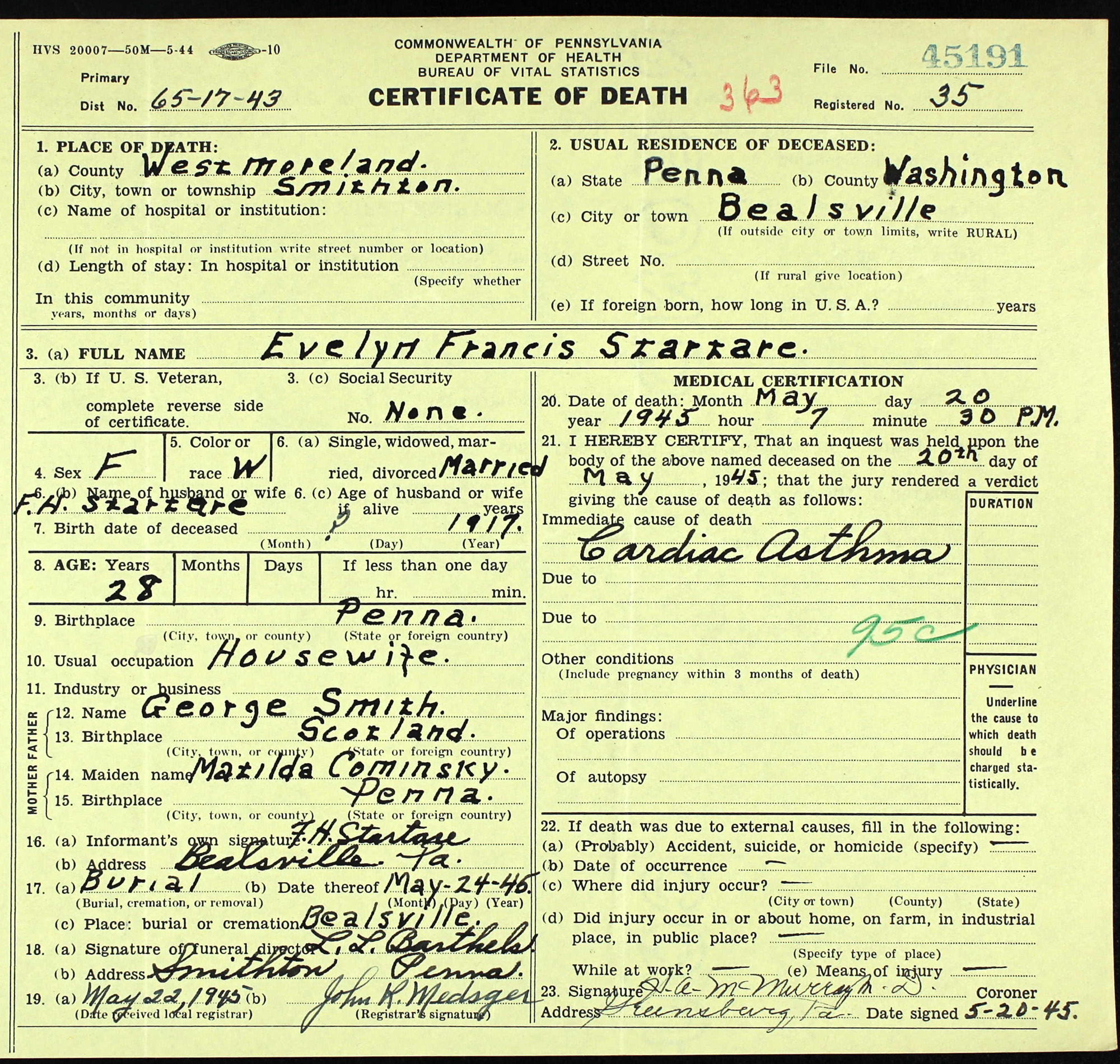 death certificate